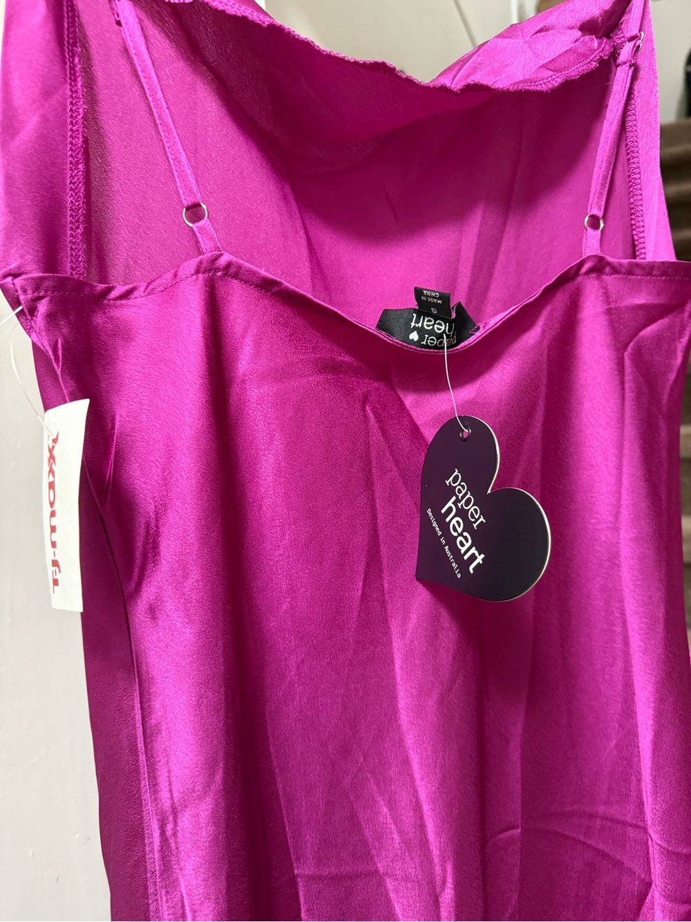 Paper Heart Fuchsia Cowl-Neck Slip Midi Dress with Spaghetti Straps - Picture 6 of 7